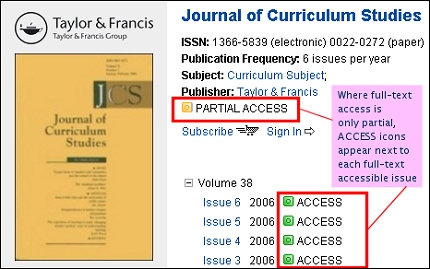 Informaworld ejournal with PARTIAL ACCESS