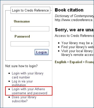 athens-credo-01 Credo Reference login screen with Athens login link highlighted