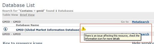 Service issue icon in eSearch