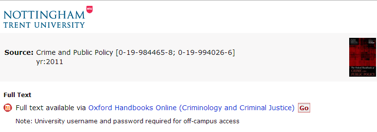 Oxford Handbooks Online -  SFX title entry