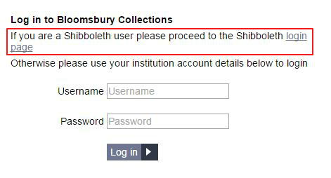 Bloomsbury Collections - Shibboleth option