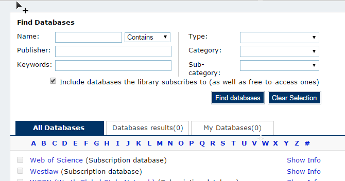 Find Databases - Library OneSearch