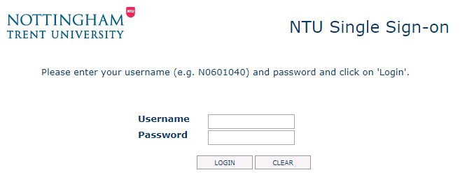 NTU Single Sign-on screen