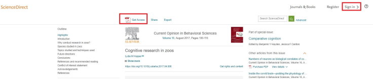 Science Direct sign in options