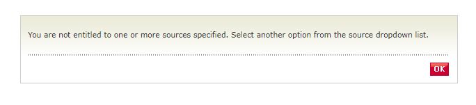 'You are not entitled to source' Title level error page from Library OneSearch.