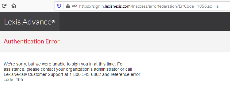 Authentication error message