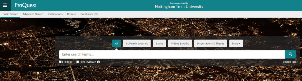 ProQuest search page