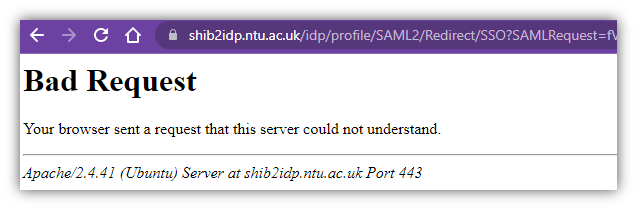 Bad Request error page screenshot.