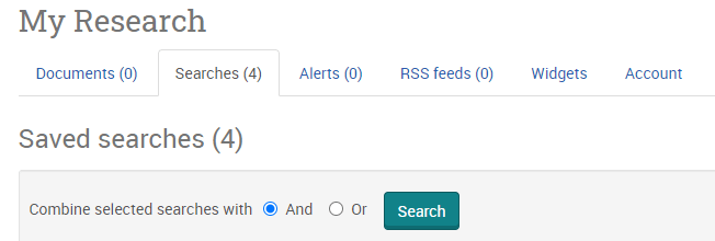 The Searches tab of the My Research area on the ProQuest platform