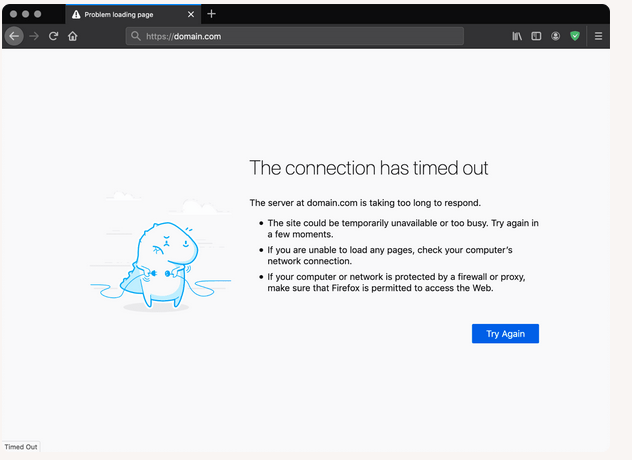 Screenshot of an example timeout page